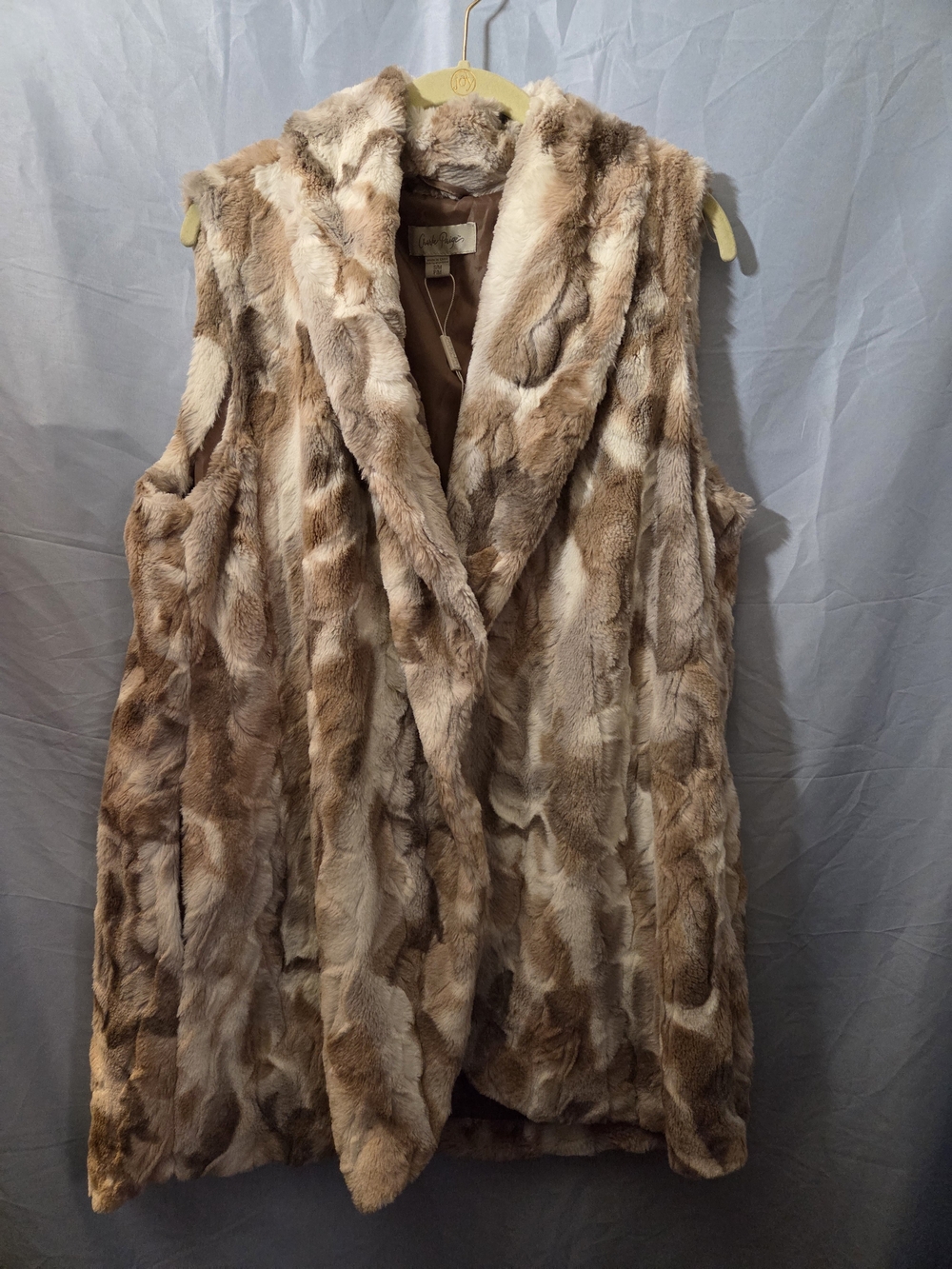 Charlie Paige Long Multi Colored Beige Faux Fur Vest